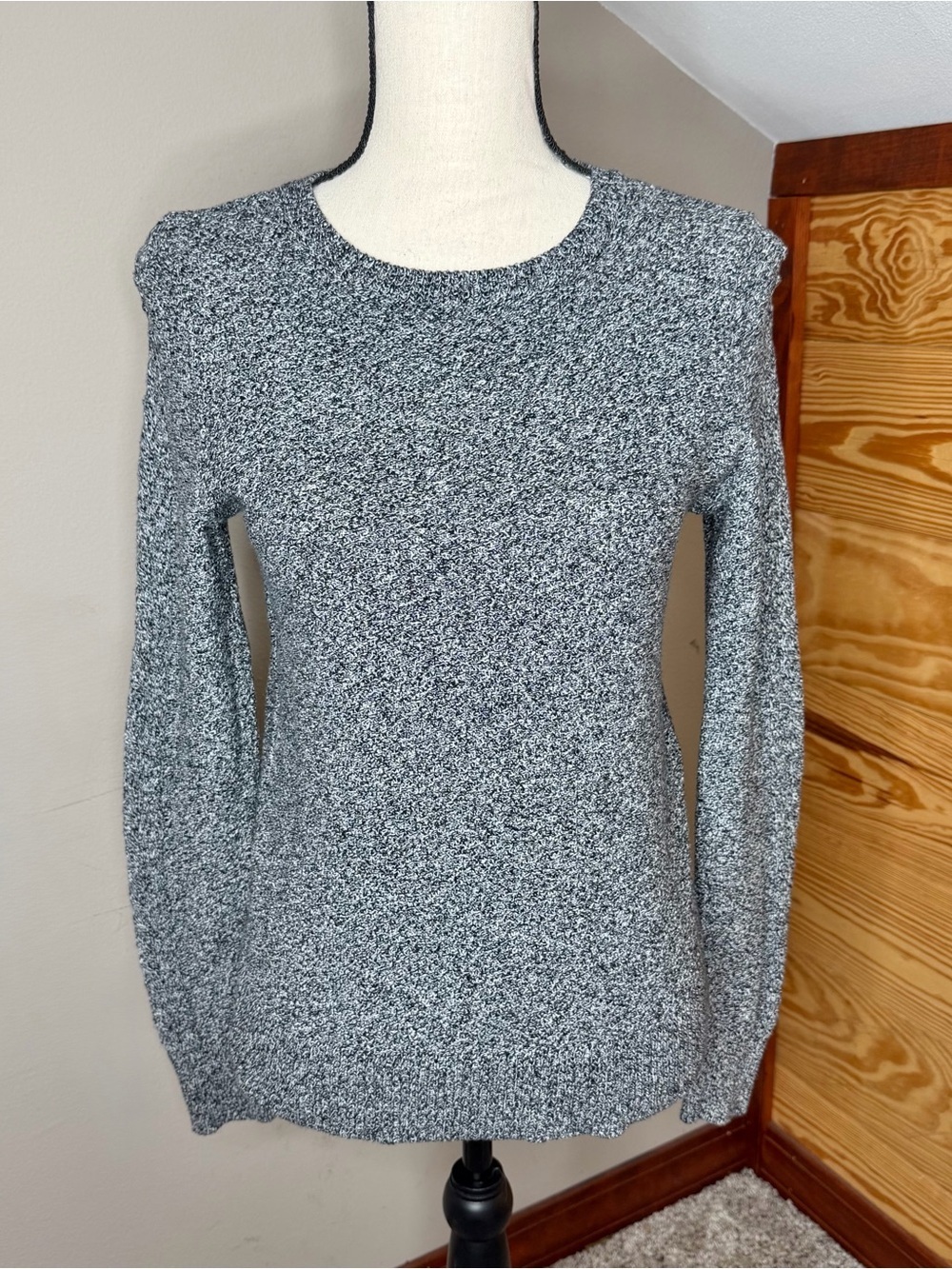 Loft Marled Bobble Sleeve Chunky Knit Crew Neck Sweater Grey Heather Extra Small